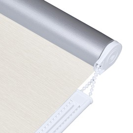 ALLBRIGHT Thermal Insulated Fabric 100% Blackout UV Protection Striped Jacquard Roller Shades for Windows,Easy to Install (Beige, 30'')