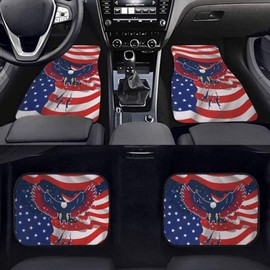 Tomeusey Car Floor Mats American Flag Eagle Auto Front and Rear Floor Carpets Protection Rugs Auto SUV Truck Van Sedans Universal Fit Car Accessories