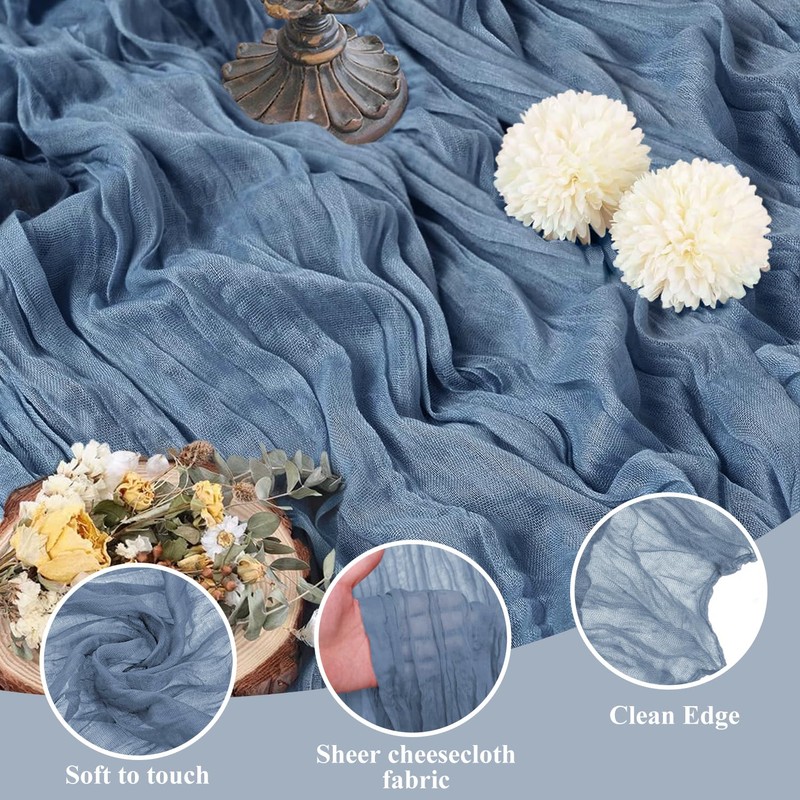 Asee'm 3pcs Cheesecloth Table Runner 120 Inches Dusty Blue Boho