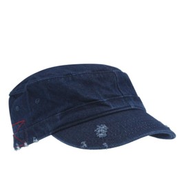 The Vintage Year Washed Cadet Cotton Twill Adjustable Military Radar Distressed Caps (Distressed Denim)