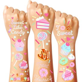 50PCS Donut Temporary Tattoos – Super Cute Themed Birthday Party Favors, Supplies, Decorations, Fake Tattoo Stickers (25 Style*2 sheet)