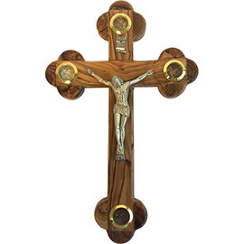 Mini Olive Wood Cross Crucifix with Holy Essences - 5.5 Inches.