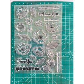 Arrietty Stempel zum Selbermachen mit Blumen und Blättern, mit Aufschrift "Thank You Adore You Inspire Me", klar, für Sammelalben und Grußkarten