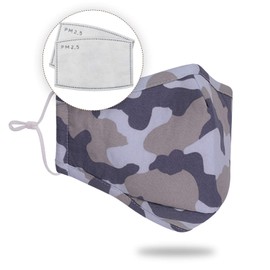 Pack of 1 Kid Face Mask With 2Pcs Carbon Filter, Reusable Face Mask Mouth Face Covering Protection, Cotton Mask Washable & Breathable Face Masks for Daily Use, Light Brown Camouflage