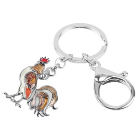 Llaveros de metal esmaltado para mujer, diseño de gallo de gallina, Marrón, 49mm x 46mm