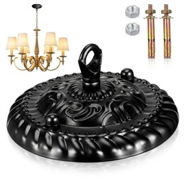 VILLCASE Retro Ceiling Canopy Black Metal with Hooks, Vintage Lamp Canopy for Chandeliers, Sturdy Ceiling Rose 135 mm Diameter, for Old Building, Country House Style & DIY Lighting
