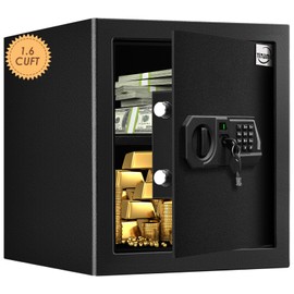 Tenamic Fireproof Safe Box 1.6 Cuft Electronic Digital Security Box, Keypad Medium Lock Box Cabinet Safes with Internal Light, Solid Alloy Steel Office Hotel Home Safe with 2 Passwords, Black