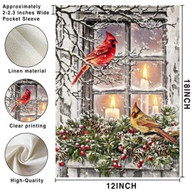 Winter Candle Cardinal Garden Flags 12×18 Inch Double Sided Xmas Cardinal Garden Flags Rustic Farmhouse Yard Red Birds Flags with Pine Twigs Window Candle Berry Outdoor Decor Christmas Garden Flag