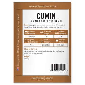 Gardeners Basics, Cumin Seeds for Planting is A Heirloom, Non-GMO Herb Variety- Cuminum Cyminum Herb Seeds Great for Indoor and Outdoor Gardening