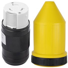 Shopcorp 50 Amp Twist Lock RV Plug, Power Cord Connector Kit w/Cord Boot Protector & Receptacle - NEMA SS2-50R 125/250V - 6/3+8/1AWG Power Wire Compatible, ETL Approved for Boat Trailer and RV Parts