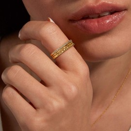 ABDOT Stackable Gold Rings for Women Non Tarnish Dainty 14K Gold Plated 3PCS Cubic Zirconia Thumb Ring Set Trendy Statement Promise Wedding Bands Engagement Rings Size 6 7 8 9 10