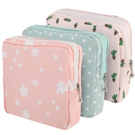 Pack of 3 Tampon Storage, Small Sanitary Napkin Storage Bag, Portable Period Bag for Women, Teenagers, Girls, Women (Pink Beige Green)