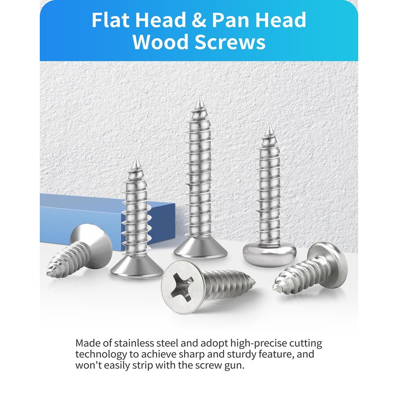 M3 M4 M5 M6 Wood Screws Assortment Set,304 Stainless Steel