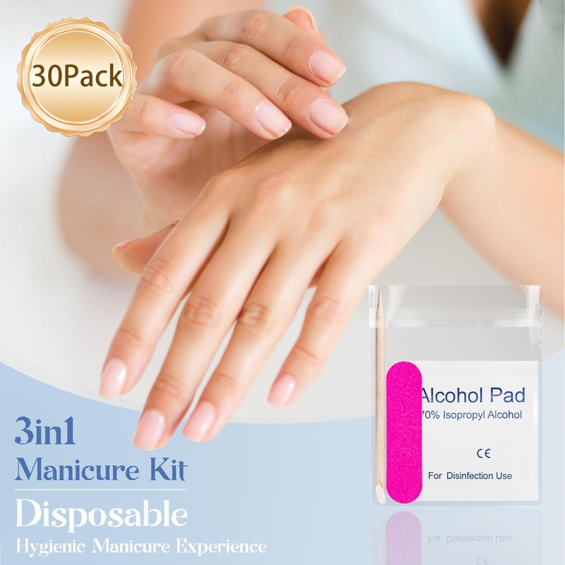 Qsnidy 30 Pack Disposable Manicure Kit Individually Packed 3-Piece Mini