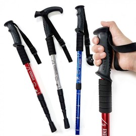 Lightweight 4-stage foldable hiking stick, 2 duralumin hiking sticks, 2 duralumin hiking sticks 2 sticks T-shaped red