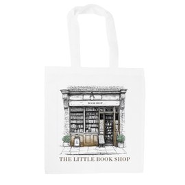 Purely Home Little Book Shop Tote Bag - Quaint Street Vintage Reading Gifts - White Shopping Bag Accessories Present for Book Lovers