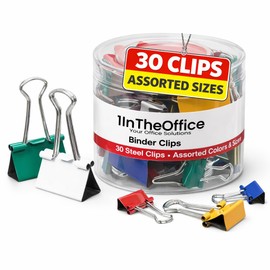 1InTheOffice - Clips para carpetas de tamaño variado, mini, clips pequeños y medianos, abrazaderas de papel, paquete de 30
