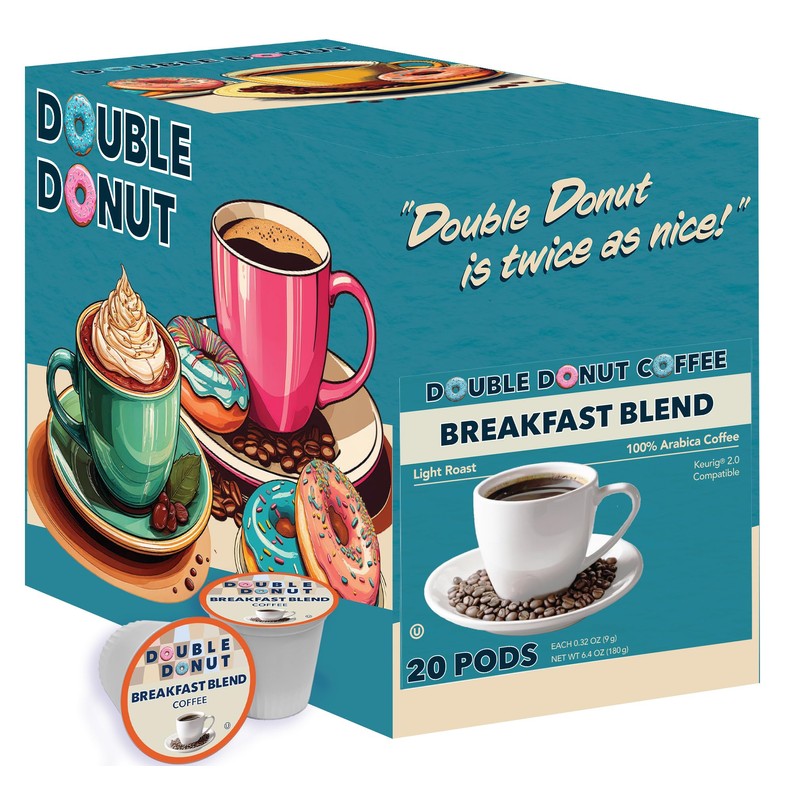 Double Donut Breakfast Blend Fresh Medium Roast Coffee SingleServe Pods