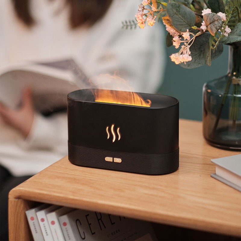 Flame Aroma Humidifier Ultrasound Colorful LED Ambient Lighting 180ml Portable