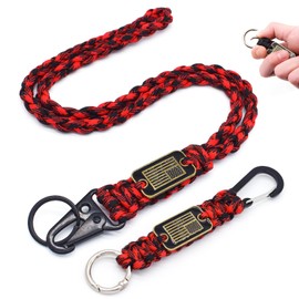 2 Pcs Heavy Duty Braided Paracord Lanyard Keychain with USA Flag, Parachute Rope Necklace Keychains, Braided Strong Lanyard for Outdoor Activities, Camera, Keys, Whistle, Traveling