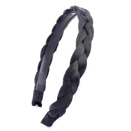 BOBIYA Headband Synthetic Hair Plaited Headband Braid Braided With Teeth Hair Band Accessories for Women Girl (Natural Black)
