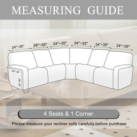 HDCAXKJ Reclining Sectional Couch Covers Velvet L Shaped Sectional Sofa Cover Washable Stretch Soft Corner Recliner Slipcover with Non-Slip Elastic Bottom (5 Seat Recliner Couch, Oatmeal)