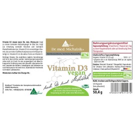 Vegan Vitamin D3 Dr. Michalzik - 1000 I.U - Important Sun Vitamin - 120 Capsules - No Additives - by BIOTIKON®