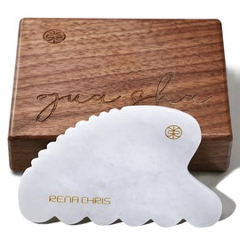 Rena Chris Gua Sha Facial Tool, Natural White Jade Stone Body Gua Sha with Exquisite Wooden Box, Large Guasha Suitable for Face Lifting, Puffiness Reducing and Whole-Body Massage, Skin Care Massager