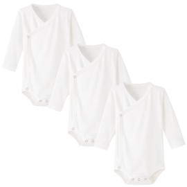 BINIDUCKLING Pack of 3 Baby Boys Girls Long Sleeve Wrap Bodysuits - 100% Cotton Baby Bodysuit with Side Poppers for Newborns - 12 Months, White, 9-12 Monate