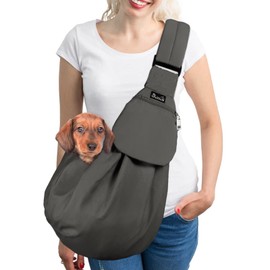 SlowTon Dog Carrier Sling - Thick Padded Shoulder Strap Adjustable Dog Carriers for Small Dogs, Puppy Carrier Purse for Pet Cat with Front Zipper Pocket Safety Belt Machine Washable (Grey L)