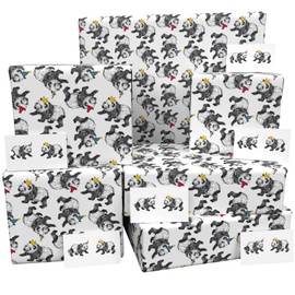 Luxury ECO Xmas Gift Wrap - 6 sheets/tags - Christmas Pandas and Hats White - Recycled & Recyclable Wrapping Paper - Re-wrapped