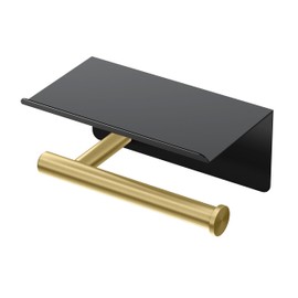 Gatco 1420MXB Latitude II Toilet Paper Holder with Mobile Shelf, Matte Black Brushed Brass