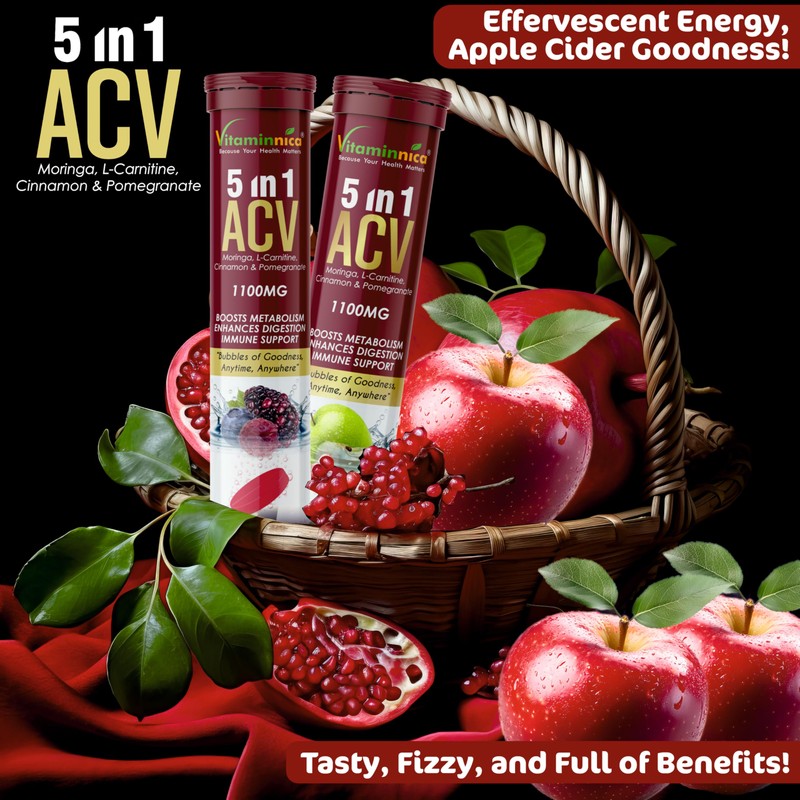 Vitaminnica ACV 5in1 Moringa Effervescent Tablets- 1100mg | Mixberries Flavor
