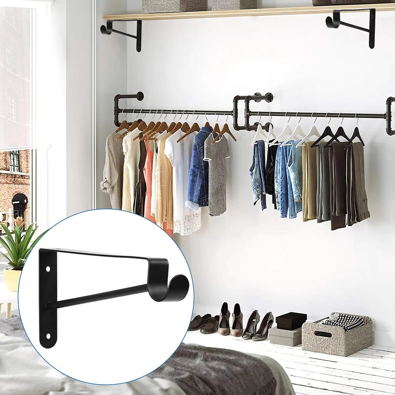 4 Pcs Closet Shelf Bracket with Pole Holder, Triangle Shelf
