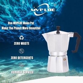 Mvplue Classic Moka Pot 6 Cup 9 Oz Stovetop Espresso Maker Aluminum Silver Cuban Coffee