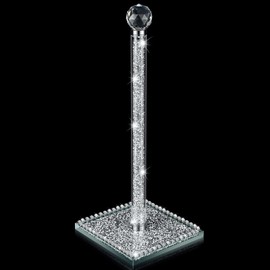 EagleWiz Crushed Diamond Silver Crystal Diamante Filled Kitchen Accessories Roll Holder Diamante Freestanding Chrome Paper Towel Holder for kitchen decor 35cm