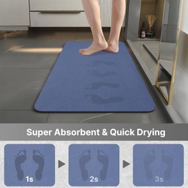 Diatomaceous earth bath mat Rubber Non Slip Super Absorbent Bath Mat Quick Dry Bathroom Rugs Thin Bathroom Floor Mats Fit Under Door- Shower Rug for in Front of Bathtub Shower,Blue, 19.6"*31.4"