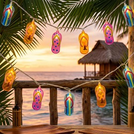 Cbebew 8.5Ft Slipper String Lights Tropical Beach Themed String Lights with 10 Colorful Flip Flops, Outdoor Flip Flop Fairy Light for Summer Bedroom Wedding Tent Holiday Party Decoration