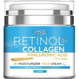 Crema hidratante facial con retinol, colágeno y ácido hialurónico, Crema hidratante antiarrugas y antienvejecimiento para todo tipo de pieles, de día