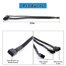 FOXTIP 4-Pack 3 Way PWM Fan Splitter Cable, 4 Pin, 12 Inches Length - PC Fan Splitter Converter for Efficient Cooling, Includes PC Fan Extension Cable