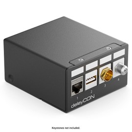 deleyCON 4 Port Patch Panel Housing 1 HE for 14.9 mm x 17 mm Keystone Module with e.g. RJ45 Coaxial Connector BNC F-Connector Antenna Connector RJ-11 RCA Jack USB Toslink PS2 HDMI - Black