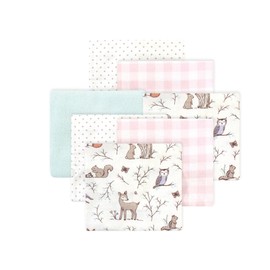 Little Treasure Hudson Baby Cotton Poly Flannel Receiving Blankets Multipack, Pink Enchanted Forest, 30x30 inches