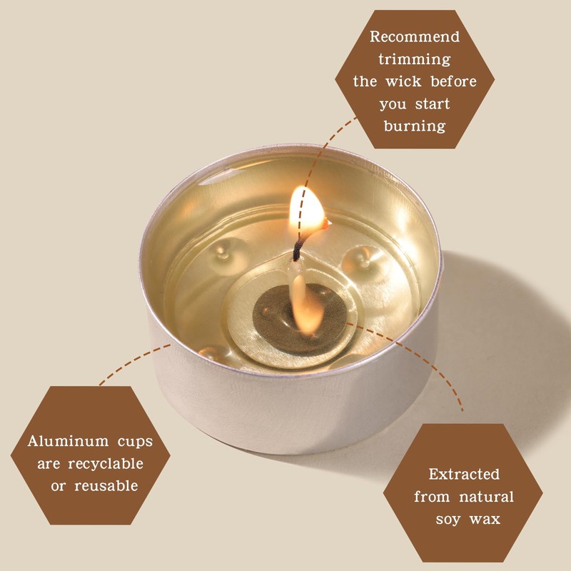 DEVI Soy Tea Lights Candles 50 Pack, Unscented White Tealight