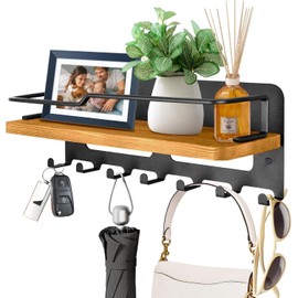 Beruyu Key Holder Wall Mount, Decorative Key Hanger with Shelf and 7 Hooks, Key Organizer Rack with Mounting Hardware for Entryway, Hallway, Mudroom, Office (Black)