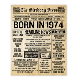 Stuff4 51st Birthday Poster Unframed - Born In 1974 Vintage Newspaper - Happy 51st Birthday Gifts for Women Men Retro Back In 1974, 8x10 Inch Fifty-One Fifty-First Decor Decoration Bday Party