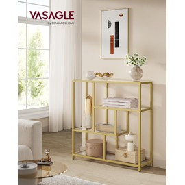 VASAGLE Bookcase, 4-Tier Bookshelf, Freestanding Shelf, 11.8 x 39.4 x 40.6 Inches, Storage Shelf, for Living Room, Office, Bedroom, Kitchen, Transparent and Pale Gold ULGT509A01