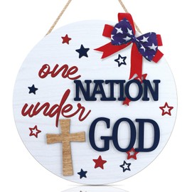TOARTi 3D Cross Patriotic Front Door Wreath(11.4"x11.4"), Christian Fourth of July Independence Day Sign Hanging, Farmhouse 4th of July Memorial Day Wall Decoration for Home Party Porch