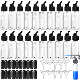 Singhoow 20 Set Airbrush Siphon Bottles Jars 1.06 Ounce(30cc) Plastic Paint Containers with Funnel Dual-Action Siphon Suction Feed Airbrush Sets Resealable for Storing Various Paints and Liquid