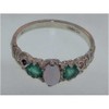 925 Sterling Silver Real Genuine Opal and Emerald Womens Band
