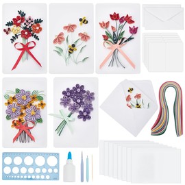 WEBEEDY 20 Sets Paper Quilling Kit for Adults Beginner DIY Birthday Flower Themes Quilling Blank Card Kit 5 Styles Happy Birthday Greeting Card Making Kit with Instruction for Friends Families